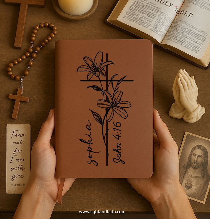 Personalized Christian Journal with "John 4:16", Custom Name Prayer & Faith Notebook, Religious Gift, First Communion Gifts, Birthday. NBLAF62